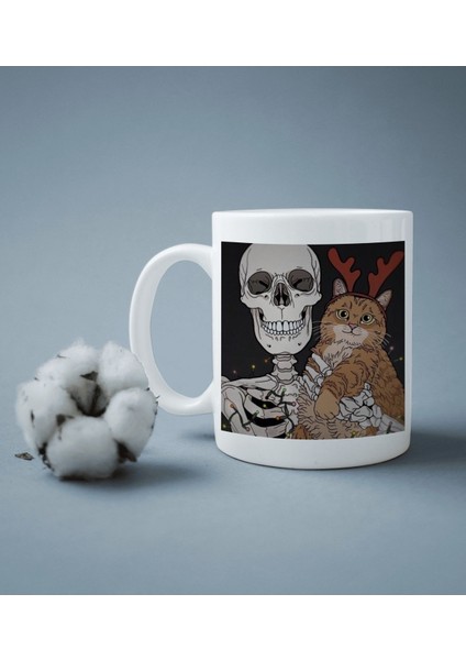 Iskelet ve Kedi Baskılı Kupa Bardak fiyatları