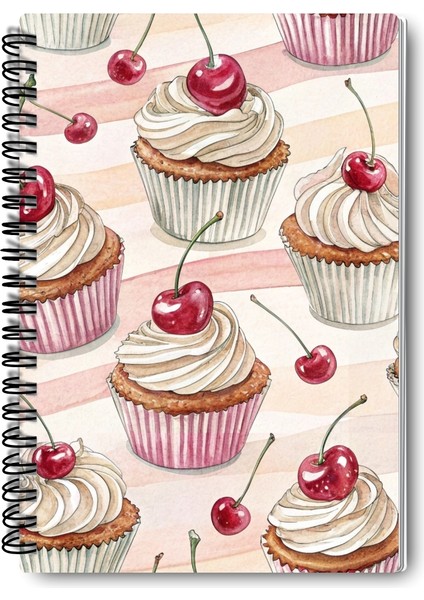 Pembe Vişne Temalı Tasarım Tel Spiralli 4'lü Hatıra, Günlük, Ajanda, Anı, Okul Defter Seti modelleri