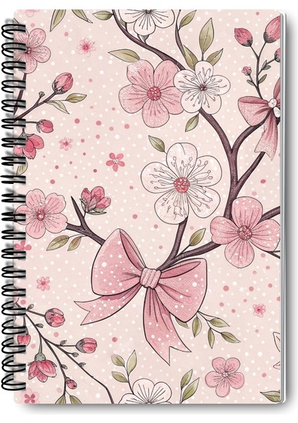 Pembe Vişne Temalı Tasarım Tel Spiralli 4'lü Hatıra, Günlük, Ajanda, Anı, Okul Defter Seti fırsatları