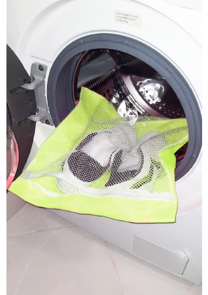 Sarı- Fermuarlı - Hassas Çamaşır Terlik Ayakkabı Yıkama Filesi Büyük Boy