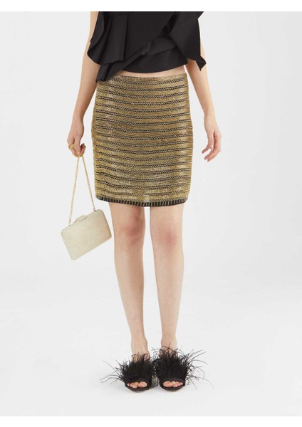 İşlemeli Abiye Etek Gold Y9963102_076 fırsatları