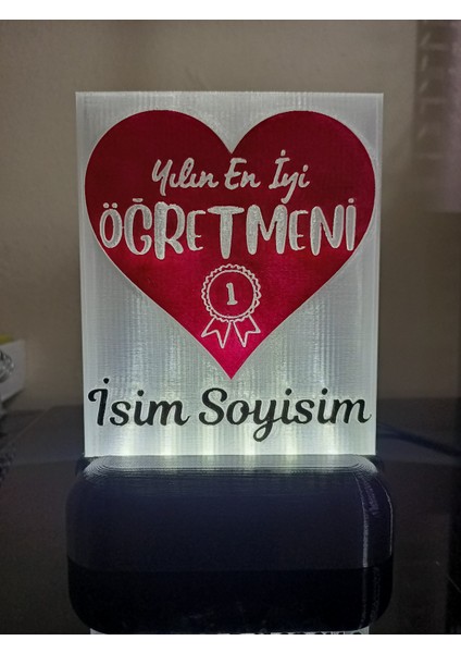 Öğretmene Hediyelik Isimli Dekoratif LED Lamba M3 - Kablolu Adaptörlü - Beyaz LED Işıklı