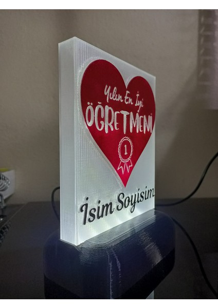 Öğretmene Hediyelik Isimli Dekoratif LED Lamba M3 - Kablolu Adaptörlü - Beyaz LED Işıklı modelleri