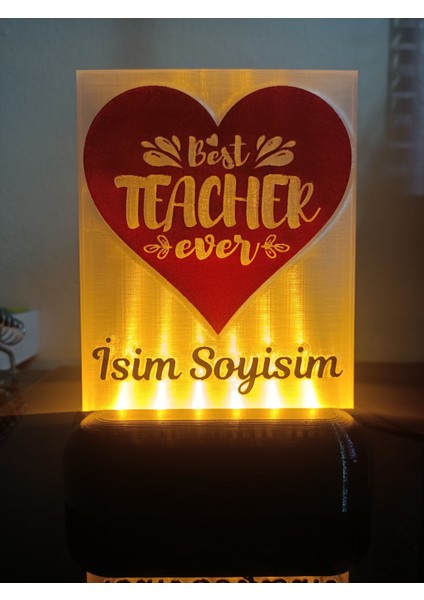 Öğretmene Hediyelik Isimli Dekoratif LED Lamba M1 - Kablolu Adaptörlü - Amber LED Işıklı