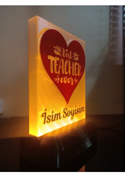 Öğretmene Hediyelik Isimli Dekoratif LED Lamba M1 - Kablolu Adaptörlü - Amber LED Işıklı modelleri