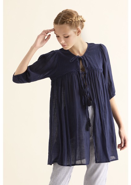 Bağcık Detaylı Kadın Kimono Lacivert Y1861115_015