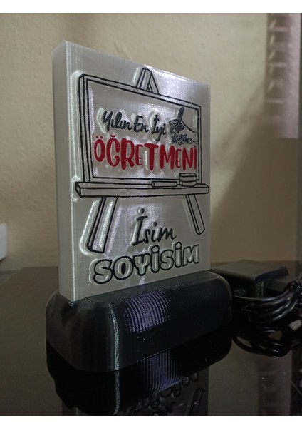 Öğretmene Hediyelik Isimli Dekoratif LED Lamba M4 - Kablolu Adaptörlü - Amber LED Işıklı fırsatları