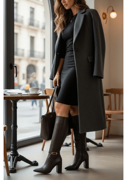 Alexa Kahverengi Deri Topuklu ( 9 cm Topuklu ) Yanı Fermuarlı Günlük Kullanım Çizme