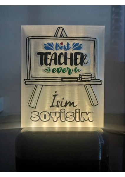 Öğretmene Hediyelik Isimli Dekoratif LED Lamba M2 - Kablolu Adaptörlü - Günışığı LED Işıklı