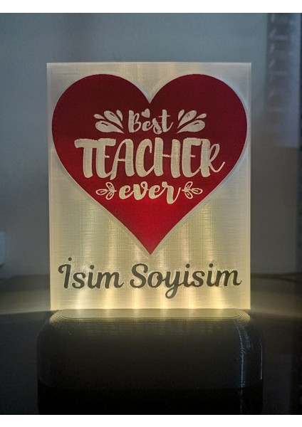 Öğretmene Hediyelik Isimli Dekoratif LED Lamba M1 - Kablolu Adaptörlü - Günışığı LED Işıklı