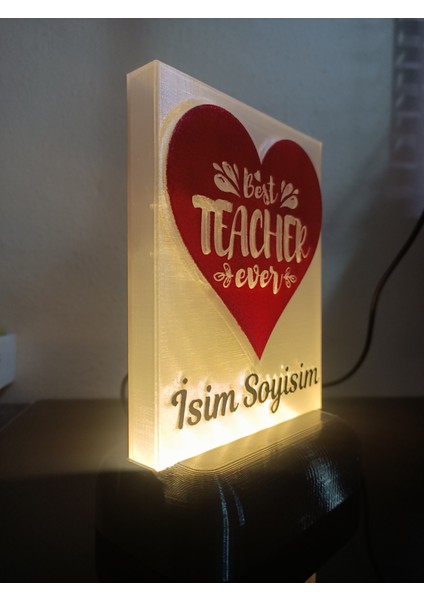 Öğretmene Hediyelik Isimli Dekoratif LED Lamba M1 - Kablolu Adaptörlü - Günışığı LED Işıklı modelleri