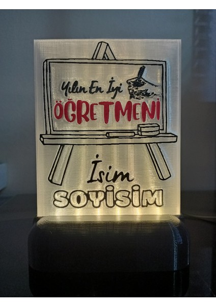 Öğretmene Hediyelik Isimli Dekoratif LED Lamba M4 - Kablolu Adaptörlü - Günışığı LED Işıklı
