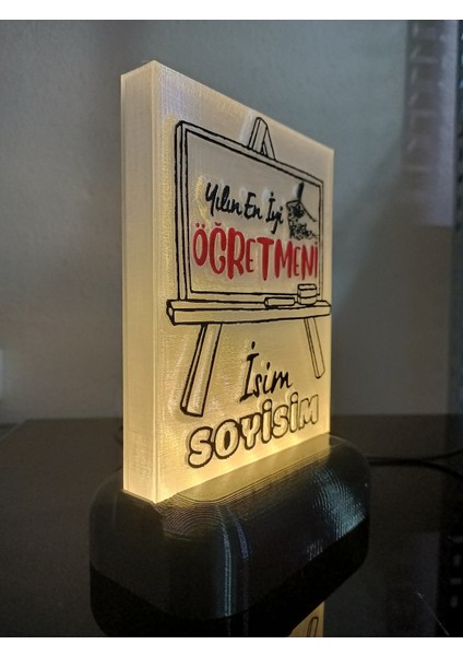 Öğretmene Hediyelik Isimli Dekoratif LED Lamba M4 - Kablolu Adaptörlü - Günışığı LED Işıklı modelleri