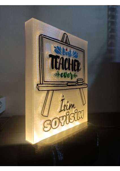 Öğretmene Hediyelik Isimli Dekoratif LED Lamba M2 - Kablolu Adaptörlü - Günışığı LED Işıklı modelleri