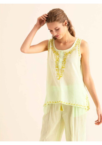 Yakası İşlemeli Bluz Açık Yeşil Y9962102_436 fiyatları