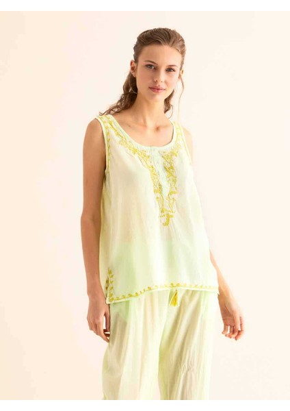 Yakası İşlemeli Bluz Açık Yeşil Y9962102_436 fırsatları