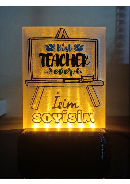 Öğretmene Hediyelik Isimli Dekoratif LED Lamba M2 - Kablolu Adaptörlü - Amber LED Işıklı
