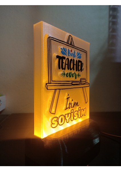 Öğretmene Hediyelik Isimli Dekoratif LED Lamba M2 - Kablolu Adaptörlü - Amber LED Işıklı modelleri