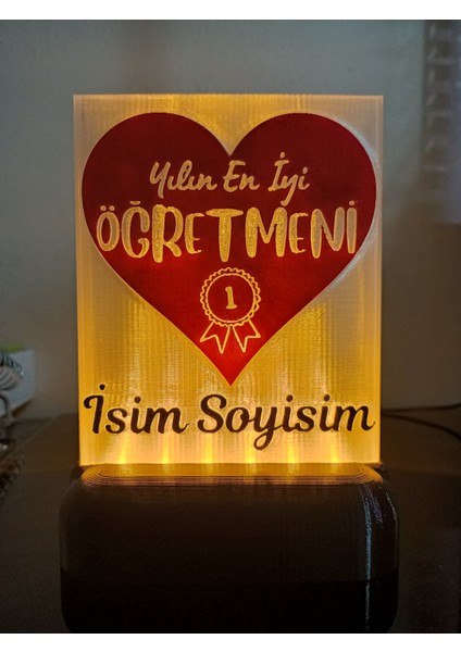 Öğretmene Hediyelik Isimli Dekoratif LED Lamba M3 - Kablolu Adaptörlü - Amber LED Işıklı