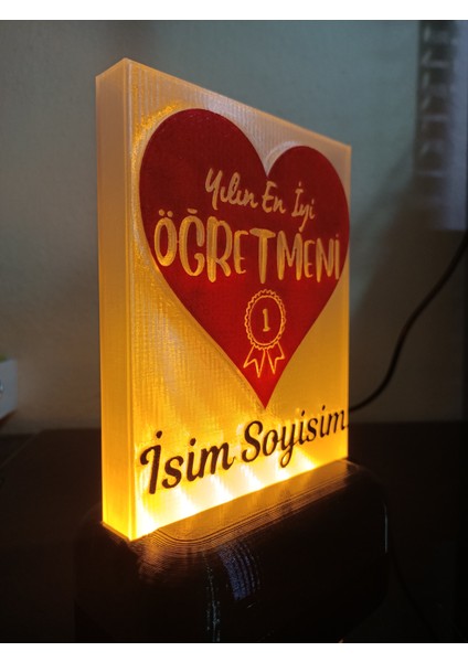 Öğretmene Hediyelik Isimli Dekoratif LED Lamba M3 - Kablolu Adaptörlü - Amber LED Işıklı modelleri