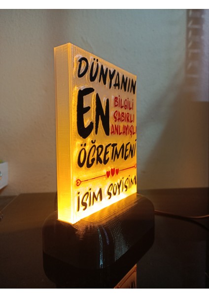 Öğretmene Hediyelik Isimli Dekoratif LED Lamba M5 - Kablolu Adaptörlü - Amber LED Işıklı modelleri