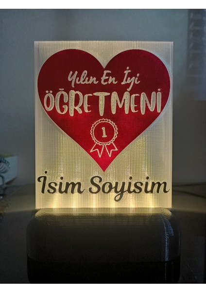 Öğretmene Hediyelik Isimli Dekoratif LED Lamba M3 - Kablolu Adaptörlü - Günışığı LED Işıklı