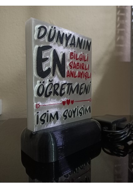 Öğretmene Hediyelik Isimli Dekoratif LED Lamba M5 - Kablolu Adaptörlü - Günışığı LED Işıklı fırsatları