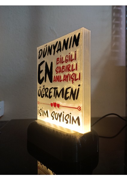 Öğretmene Hediyelik Isimli Dekoratif LED Lamba M5 - Kablolu Adaptörlü - Günışığı LED Işıklı indirimleri
