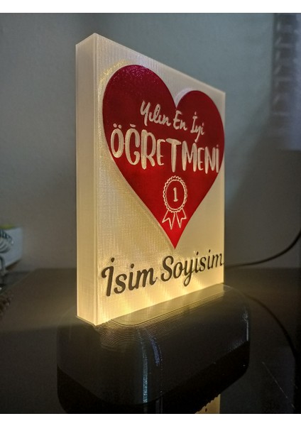 Öğretmene Hediyelik Isimli Dekoratif LED Lamba M3 - Kablolu Adaptörlü - Günışığı LED Işıklı modelleri