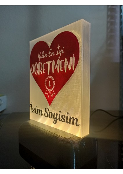 Öğretmene Hediyelik Isimli Dekoratif LED Lamba M3 - Kablolu Adaptörlü - Günışığı LED Işıklı indirimleri