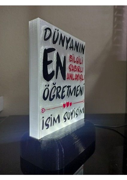 Öğretmene Hediyelik Isimli Dekoratif LED Lamba M5 - Kablolu Adaptörlü - Beyaz LED Işıklı modelleri