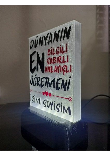 Öğretmene Hediyelik Isimli Dekoratif LED Lamba M5 - Kablolu Adaptörlü - Beyaz LED Işıklı indirimleri