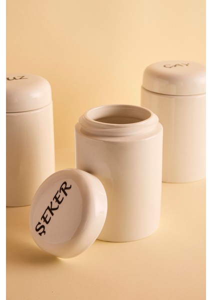 Heybeli 3'lü Porselen Kapaklı Yuvarlak Formlu Ergonomik Kavanoz Takımı fiyatları