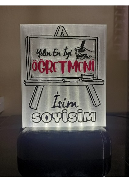 Öğretmene Hediyelik Isimli Dekoratif LED Lamba M4 - Kablolu Adaptörlü - Beyaz LED Işıklı
