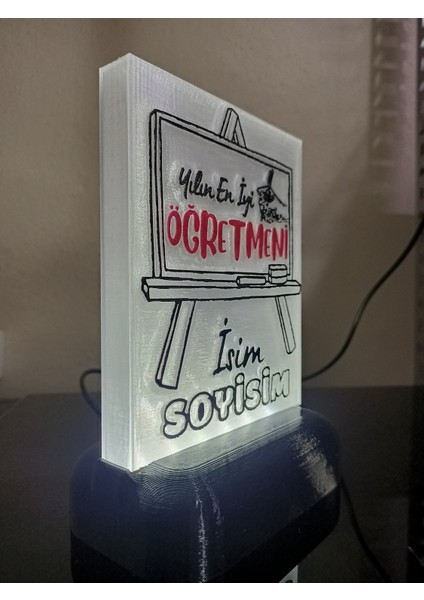 Öğretmene Hediyelik Isimli Dekoratif LED Lamba M4 - Kablolu Adaptörlü - Beyaz LED Işıklı modelleri