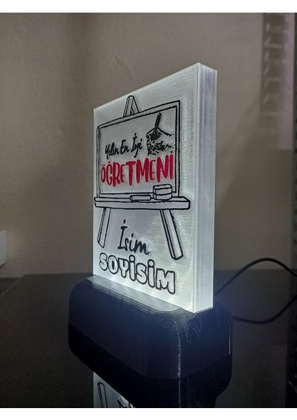 Öğretmene Hediyelik Isimli Dekoratif LED Lamba M4 - Kablolu Adaptörlü - Beyaz LED Işıklı indirimleri
