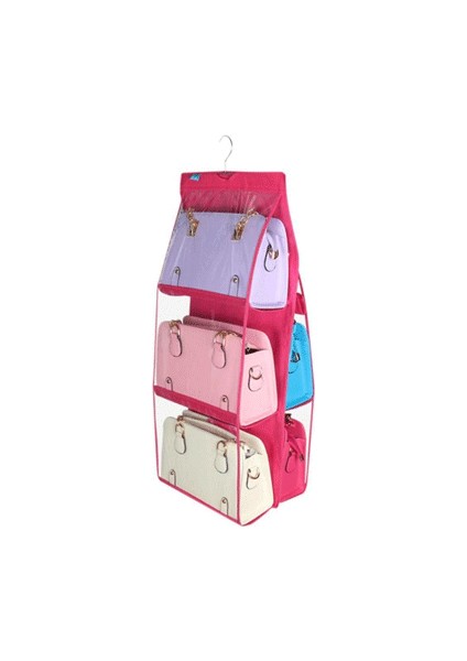6 Gözlü Pratik Dolap Içi Çanta Askılığı/organizer (Pembe) modelleri
