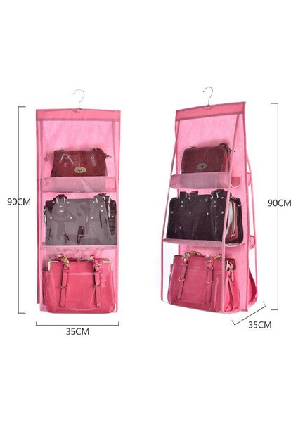 6 Gözlü Pratik Dolap Içi Çanta Askılığı/organizer (Pembe) fırsatları
