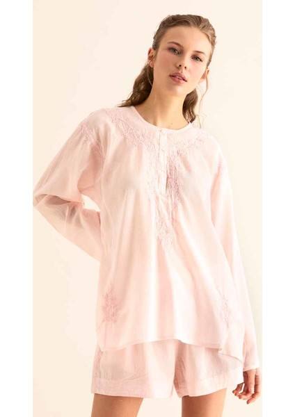 İşlemeli Açık Kadın Bluz Pembe Y9962104_038