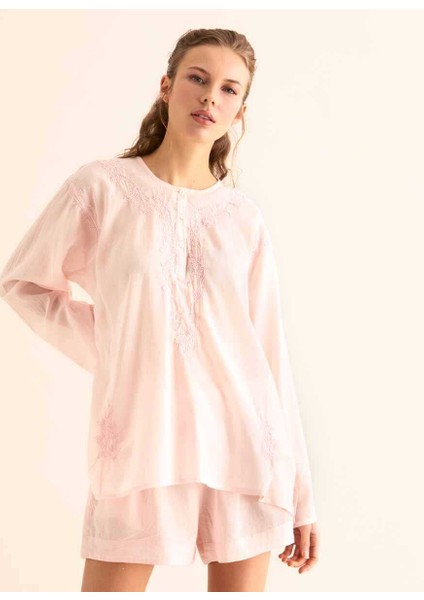 İşlemeli Açık Kadın Bluz Pembe Y9962104_038 fırsatları