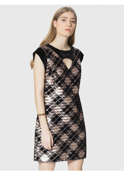 Ekose Payetli Mini Elbise Standart Renk K1811256_089