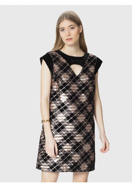 Ekose Payetli Mini Elbise Standart Renk K1811256_089 fiyatları
