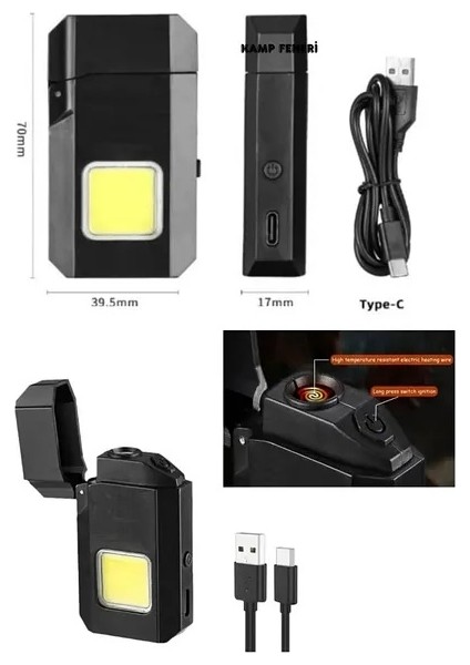 Projektör El Feneri ve Pürmüz Çakmak USB Gazsız Şarjlı Çakmak 600 Lümen modelleri