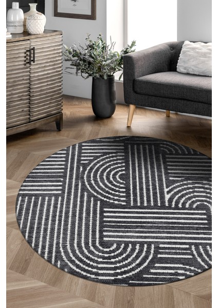 Revna Yuvarlak Halı | Yıkanabilir, Kaymaz Taban, Modern Salon ve Mutfak Halısı