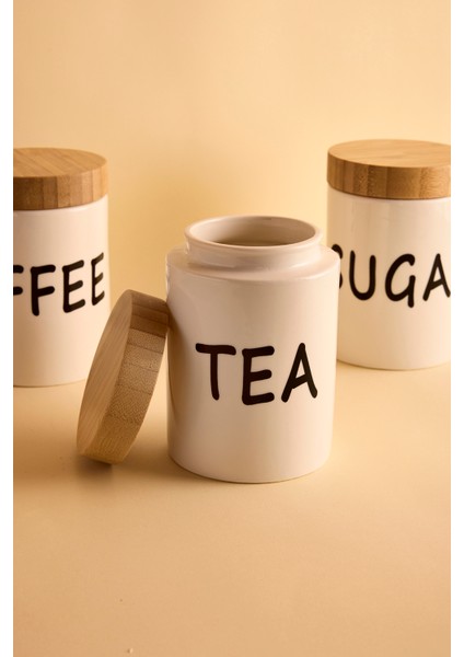 Amara 3'lü Kavanoz Takımı Bambu Kapaklı Yuvarlak Porselen Çay Kahve Şeker Seti fiyatları