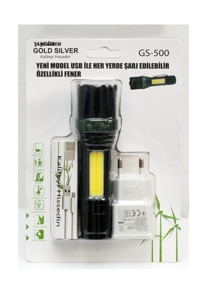 Metal El Feneri USB Şarjlı 4 Kademeli Zoomlu Gs 500 fiyatları