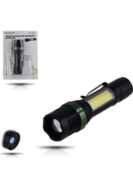 Metal El Feneri USB Şarjlı 4 Kademeli Zoomlu Gs 500 modelleri