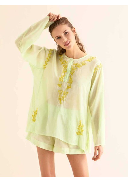 İşlemeli Açık Kadın Bluz Açık Yeşil Y9962104_436 fırsatları