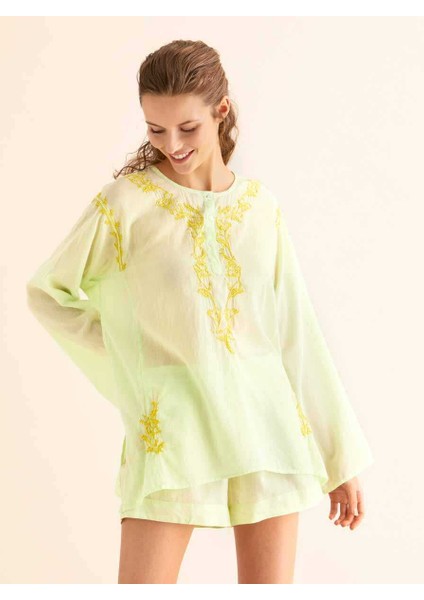 İşlemeli Açık Kadın Bluz Açık Yeşil Y9962104_436