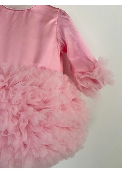 Kız Bebek Çocuk Elbise Uzun Kollu Tüllü Tütü Özel Gün Parti Doğum Günü Prenses Saten Abiye Elbise fiyatları